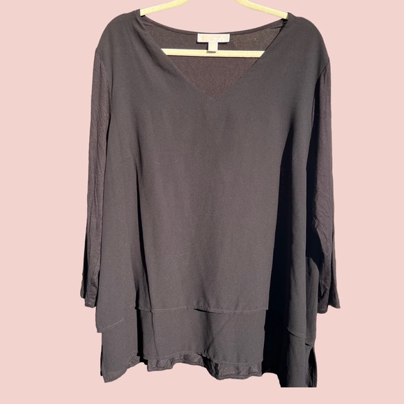 MICHAEL KORS PLUS SIZE LAYERED-LOOK TUNIC TOP IN BLACK - Picture 2 of 5